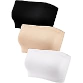 HESTYA Women's Strapless Bralette Bra Seamless Bandeau Soft Stretchy Non-Padded Bandeau Tube Top Sport Bra, 3 Pieces