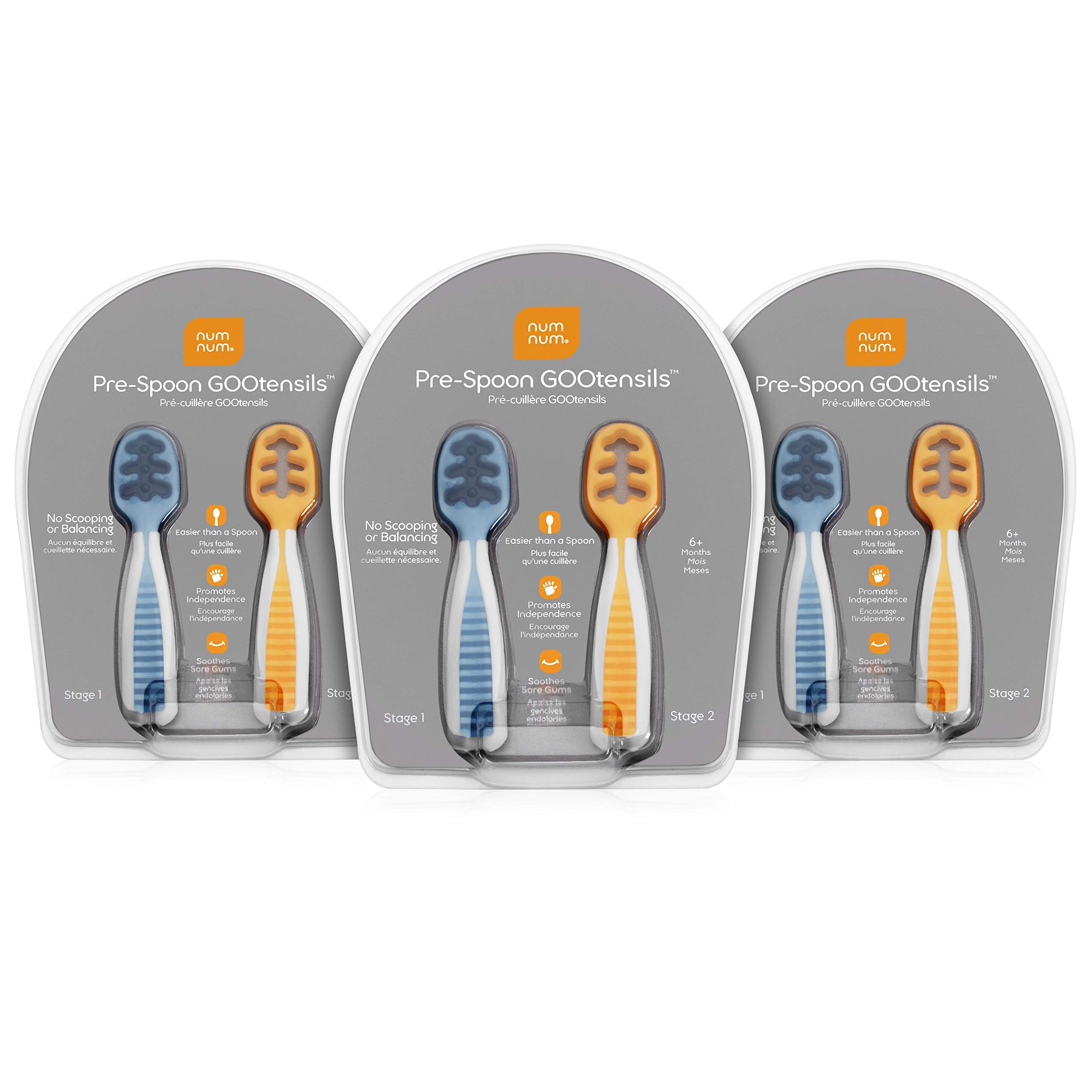 Numnum Pre Spoon Gootensils Baby Spoon Set First Stage Second Stage Bpa Free Silicone Self Feeding Baby Toddler Utensil Orange Blue 3 Pack Buy Online In Antigua And Barbuda At Desertcart