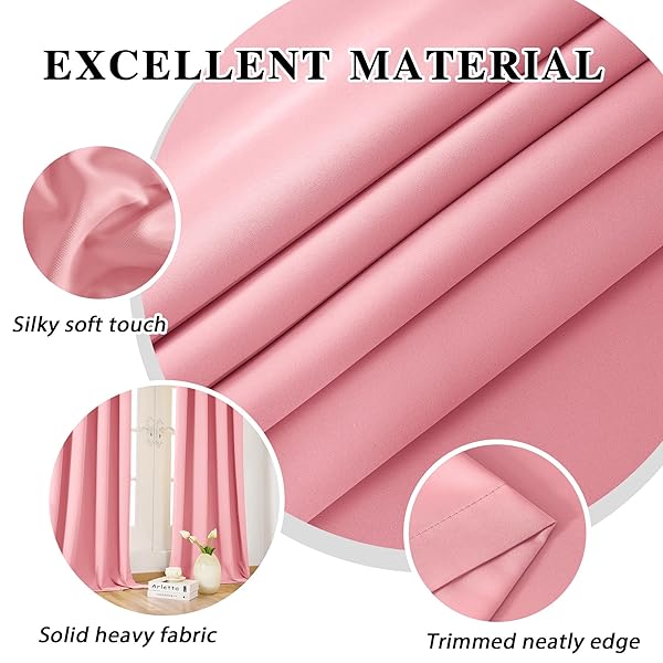 LCOOMZEN PINK GROMMET BLACKOUT CURTAINS FOR BEDROOM AND LIVING ROOM 2 PANELS SET THERMAL INSULATED ROOM DARKENING CURTAINS (W52 X L90 INCH, PINK)