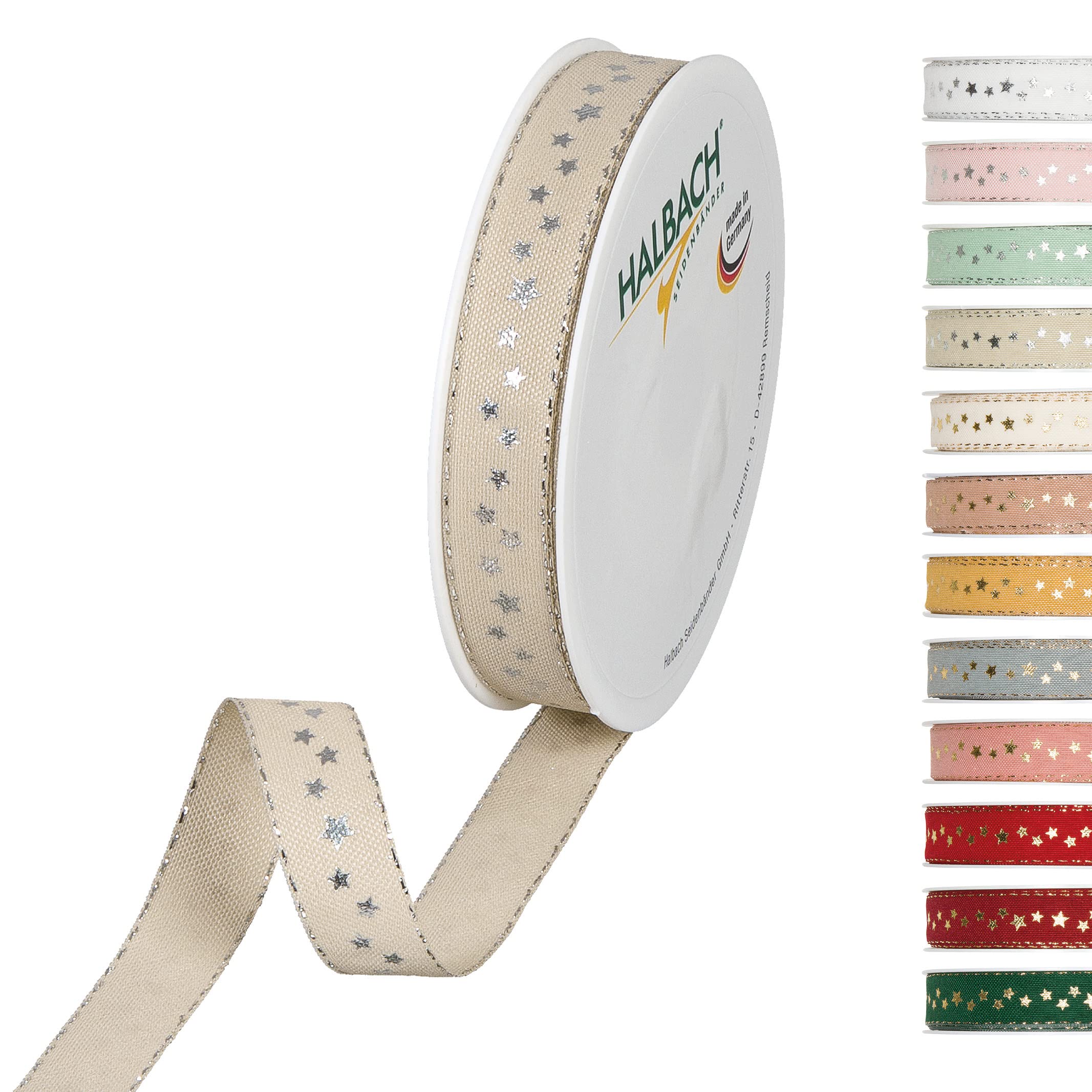 Halbach Seidenbänder 295-015-71-18 Christmas Gift Ribbon Polyester Linen 15 mm x 18 m