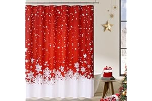 CAROMIO Christmas Shower Curtain, Red Floral Snowflake Shower Curtains for Bathroom, Christmas Decorations Fabric Curtains, Water Resistant, Machine Washable (72x72 Inches)