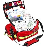 Lightning X Products Lightning X Mid-Sized First Responder EMT Bag | LXMB25 Fully Stocked Aid Kit w/ 200+ BLS Supplies - RED