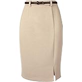 Allegra K Pencil Skirt for Women Knee Length High Waisted Skirts with Slit Elegant Office Work Skirt with Belt