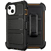 Compatible with Defender iPhone 14 Case with Belt Clip, Shockproof Heavy Duty Rugged, 2 Layers of Sturdy, Military-Grade Cover Compatible with iPhone 14 Case Black & Orange