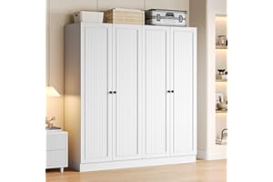 iPormis 4 Doors Armoire Wardrobe Closet with 2 Drawers, 63" Large Wardrobe Cabinet with Removable Hanging Rods and Adjustable Shelves, Closet Storage Cabinet for Bedroom, Cloak Room, White