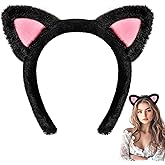 Parma77 Cat Ears Headband, Plush Soft Black Cat Ears Halloween Cosplay Headband Costume Accessories for Makeup, Shower