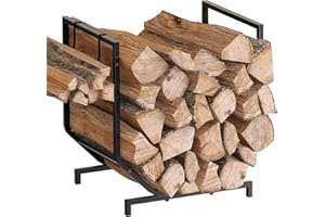 Dobyusf Firewood Rack Outdoor with Hooks, Metal Fireplace Wood Holder Storage for Fireplace Indoor