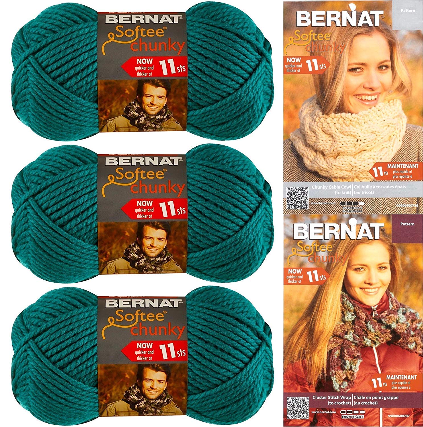 BERNAT SOFTEE CHUNKY- PACK OF 3 BALLS - 100G EACH BALL - EMERALD