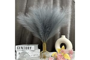 U-LIAN 12Pcs Gray Faux Pampas Grass, Grey Fake Fluffy Pompas Floral 24 Inches Bendable, with 36 Branched Stems, Exquisite Home and Wedding Boho Decor, Artificial Flowers Dried Plants for Vase