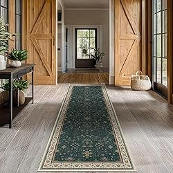 Dark Green Kitchen Rug 10 ft Long - Modern Vintage