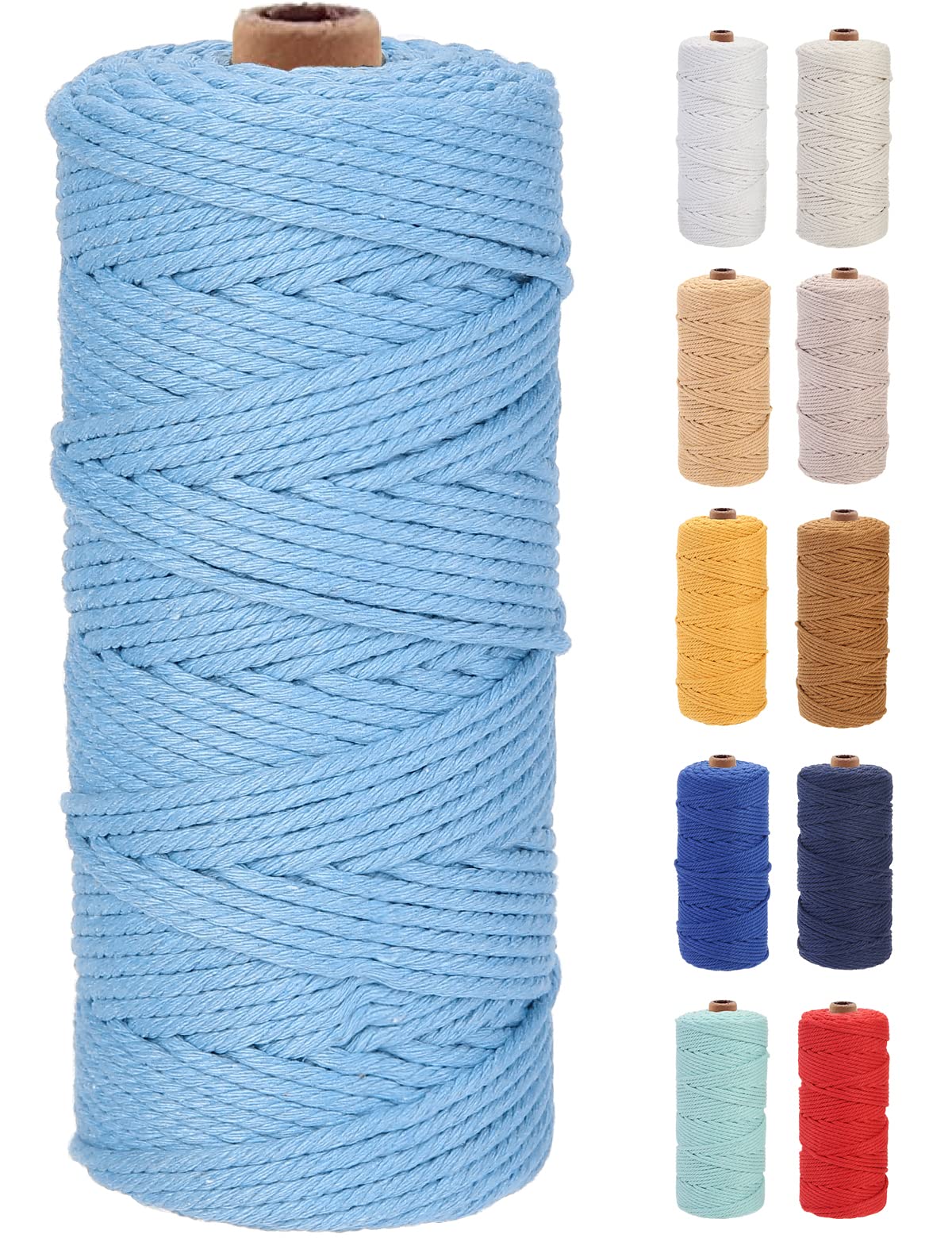GOHOF Premium Cotton Macrame Rope, 3mm x 100m, 4 Strand Twisted, Sky Blue — image 1