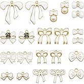 Julie Wang Alloy Enamel Bowknot Charms White Black Pink Rose Bow Charm for Women Necklace Pendants Bracelet Earrings Jewelry Making Crafts DIY Accessory