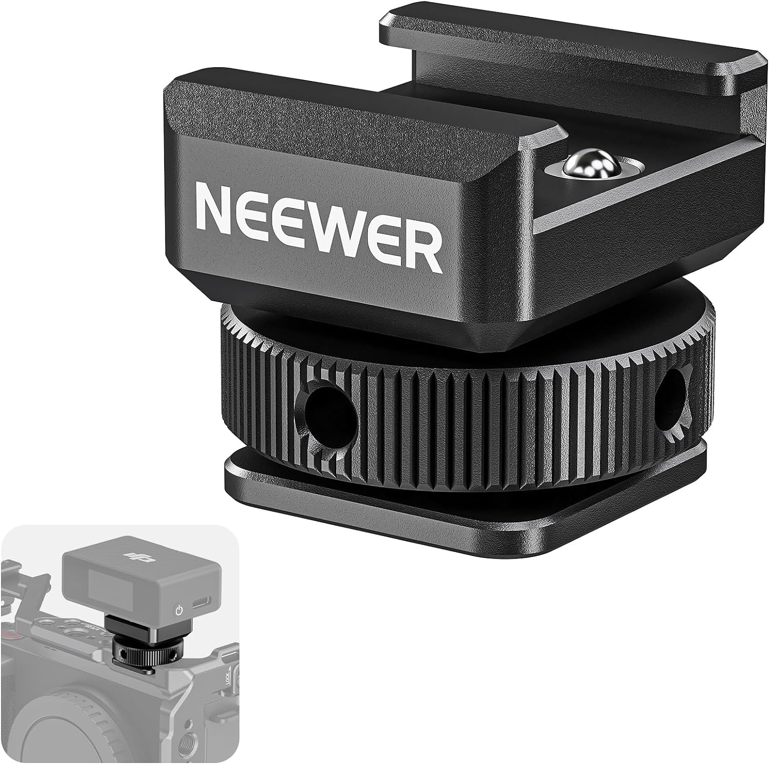 NEEWER Cold Shoe Mount Adapter Compatible with DJI Hollyland Rode Wireless Lavalier Microphone Receiver, Anti Drop Mic Accessories with Retractable Pins, Metal Camera Cage Mount Adapter, UA030