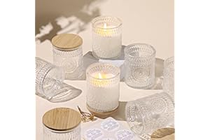 VERLENS 8oz Clear Glass Candle Jars for Making Candles, 10 Pack Empty Candle Containers, Candle Making Supplies, Candle Vessels with Bamboo Lids & Warning Labels for Home, Centerpiece Table Decor