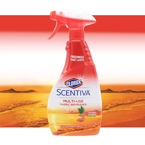 CLOROX SCENTIVA REFRESHER SPRAY, HAWAIIAN SUNSHINE SCENT – MULTI-USE FABRIC & LINEN FRESHENER SPRAY – ODOR ELIMINATOR FOR HOME, UPHOLSTERY, BEDDING, CURTAINS, ROOM, 16.9 FL OZ
