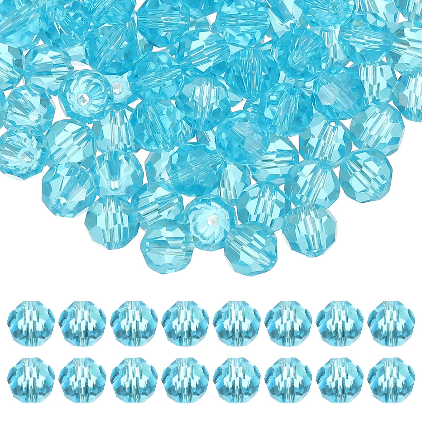 PATIKIL 8mm Round Crystal Beads, 100 Pcs Glass Faceted Ball Beads Loose Spacer Bead for Jewelry Making Bracelet Necklace Earrings Wind Chimes Craft, Sky Blue