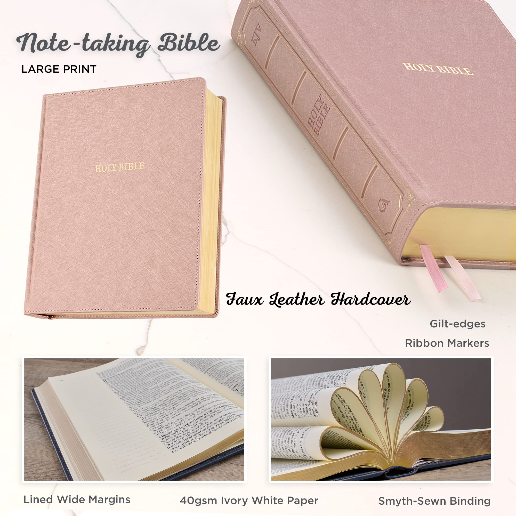 KJV Holy Bible, Large Print Note-taking Bible, Faux Leather Hardcover - King James Version, Rose Gold (KJV Note-taking Editions)