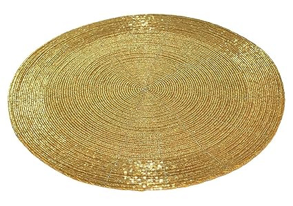 Vdecors Decorative Handmade Beaded Golden Round Placemat Perfect for Dining Table (30 cms, Dia - 12, Pack of - 1)
