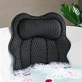 Joeyset Bath Pillow for Tub, 4D Air Mesh Breathable Fabric, Soft Supportive Bathtub Cushion for Head Neck Back, Ergonomic Spa Pillow with Strong Suction Cups, Quick-Drying, Machine Washable (Black)