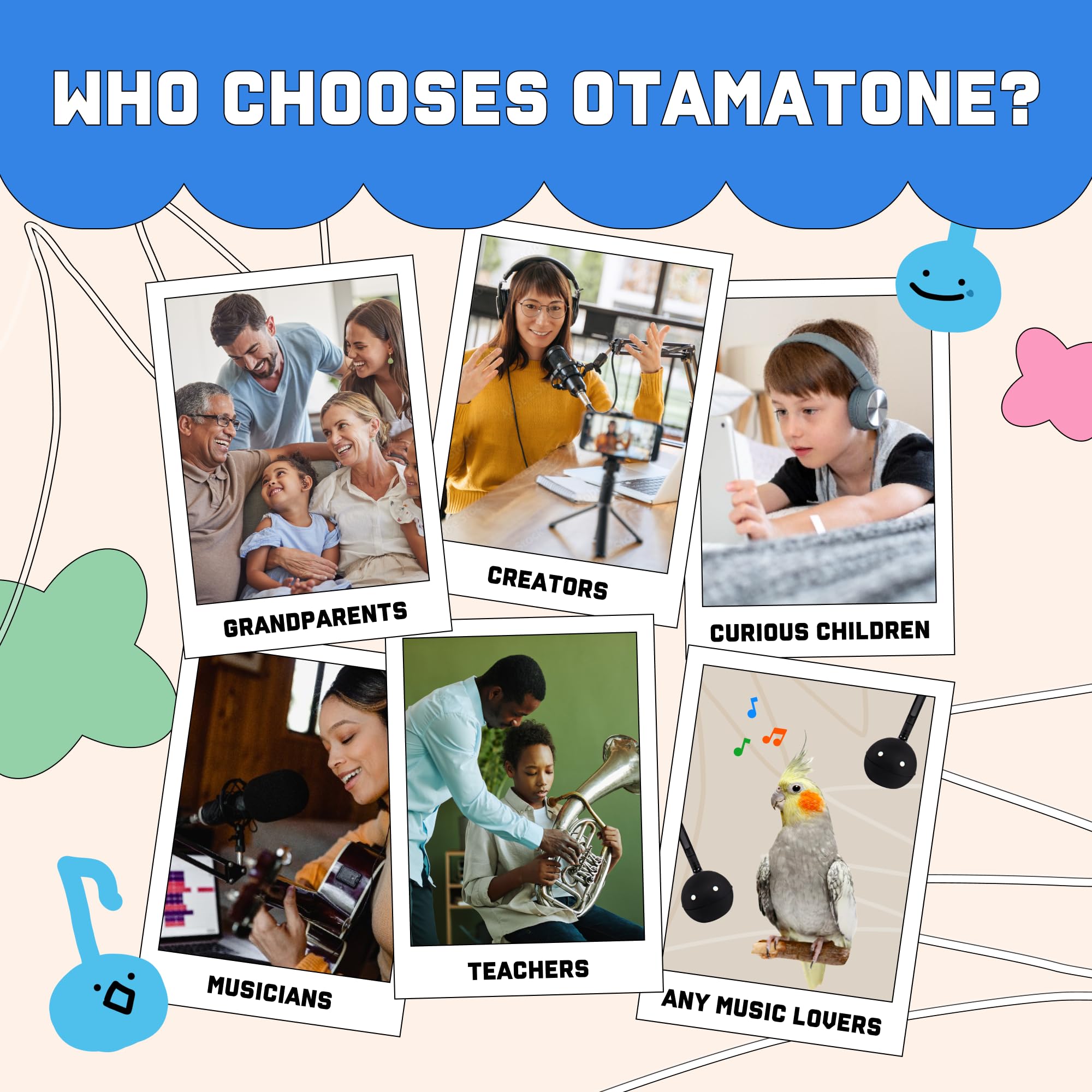 Otamatone Japanese Electronic Musical Instrument Portable Music Synthesizer from Japan by Maywa Denki Studio Award Winning, Educational Fun Gift for Children, Teens & Adults - White