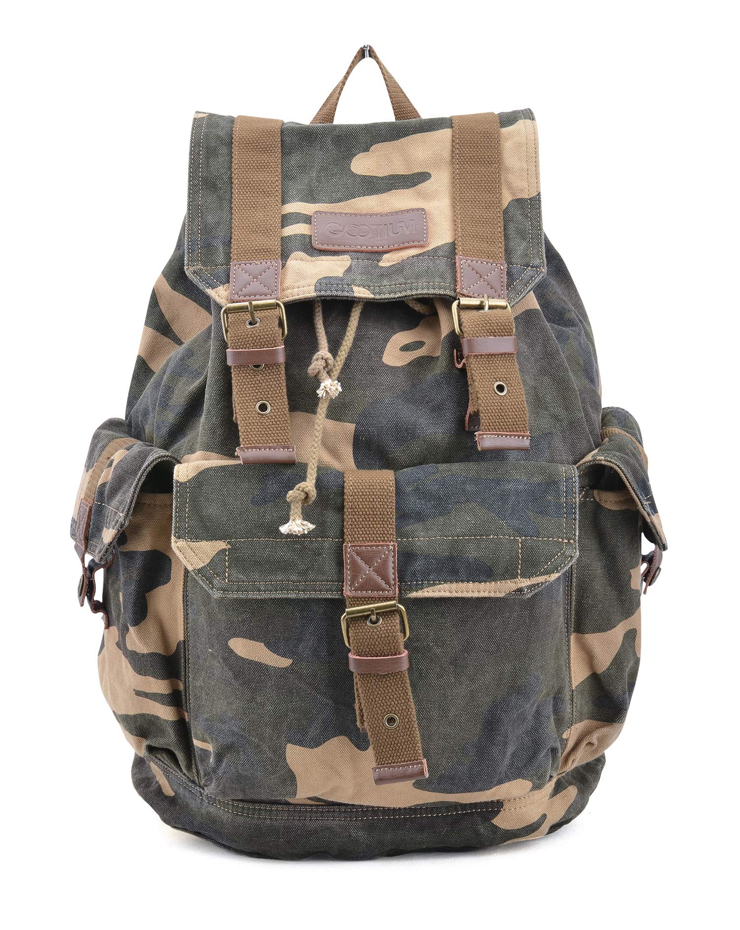 GOOTIUM Canvas Backpack - Vintage Outdoor Rucksack Travel Day Pack, Camouflage