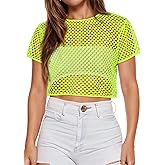 Womens Sheer Mesh Top Fishnet T Shirts Short Sleeve See Through Casual Crop Tops