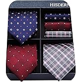 HISDERN Mens Ties Set Collection Tie and Pocket Square Lot 3 Pcs Formal Business Neckties present Box Wedding Necktie