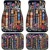 Bookshelf Car Floor Mats Educational Bookcase Watercolor Flowers Carpet Front Rear Carpets Mat Decorative Car Floor Carpets Non-Slip Auto Car Accessories Universal Fit Car Accessories for Truck