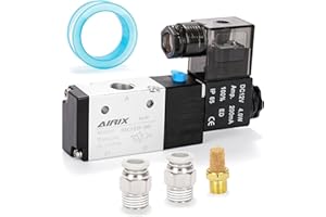 AIRIX 3V210-08 Pneumatic Solenoid Valve DC12V, 2 Position 3 Way, 1/4" NPT, Pilot-Operated Single Coil, Fast Response Electric Air Valve With Junction Box & Quick Connect Fittings