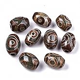 KISSITTY 10Pcs 3-Eye DZi Beads Natural Agate Beads for Rosary Prayer Jewelry Making Handmade Oval Spacer Bead with Dyed & Heated Jewelry Bead for DIY Crafting