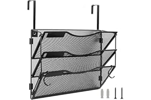 BOHDK Wall File Organizer 3 Pockets, Mail Organizer, Hanging Folder Holder, Foldable | Hanging or Wall Mounted | Label Panel | 2 Hooks | Office Home School Organizer, Black