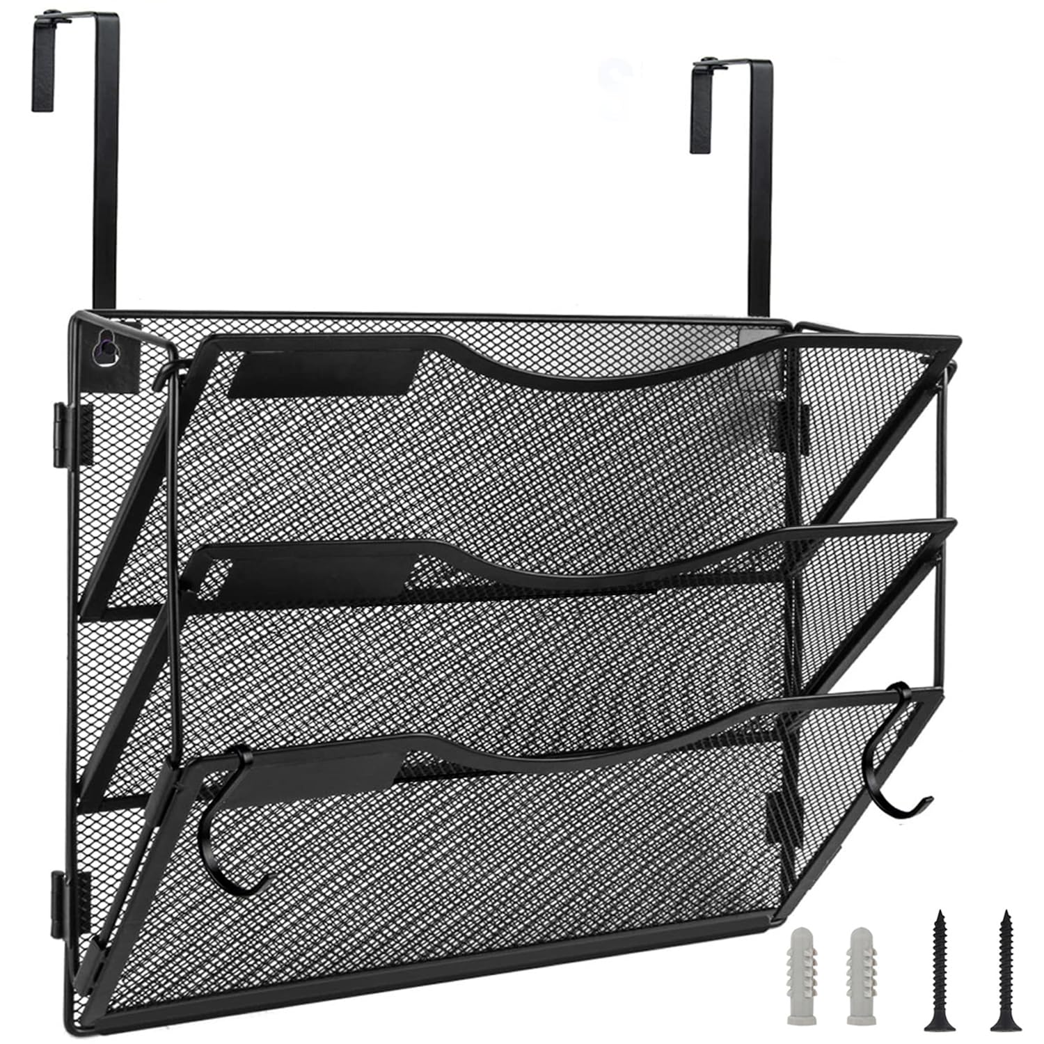 Photo 1 of BOHDK Wall File Organizer 3 Pockets, Mail Organizer, Hanging Folder Holder, Foldable | Hanging or Wall Mounted | Label Panel | 2 Hooks | Office Home School Organizer, Black