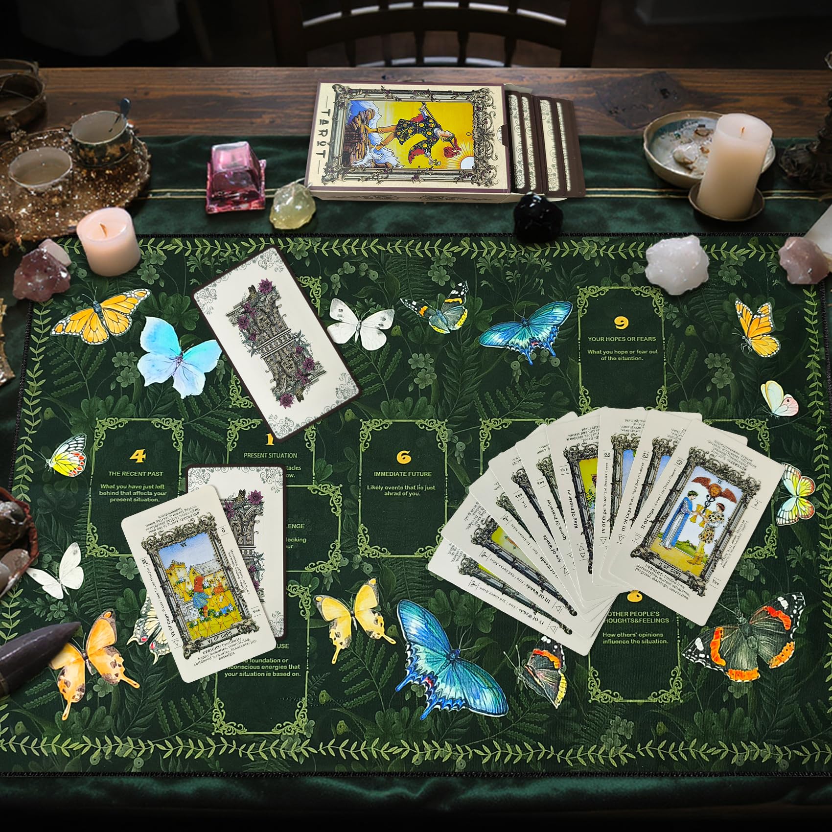 Knana Altar Cloth Butterfly Tarot Mat Velvet Tarot Cloth for Reading with Celtic Cross Pattern