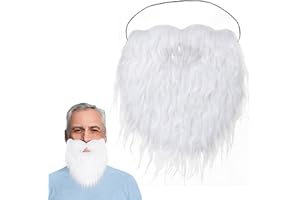 Koonfan Fake Beard Costume Long Wizard Beard and Mustache for Adults and Teens Halloween Party, White, Average