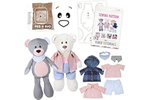 kullaloo Memory Bear Sewing Pattern – Stuffed Teddy Bear Plush Toy with Removable Collar, Shirt & Jacket | Memorial Bear Template with QR Video Tutorials, PES & SVG Files | Designed in Canada