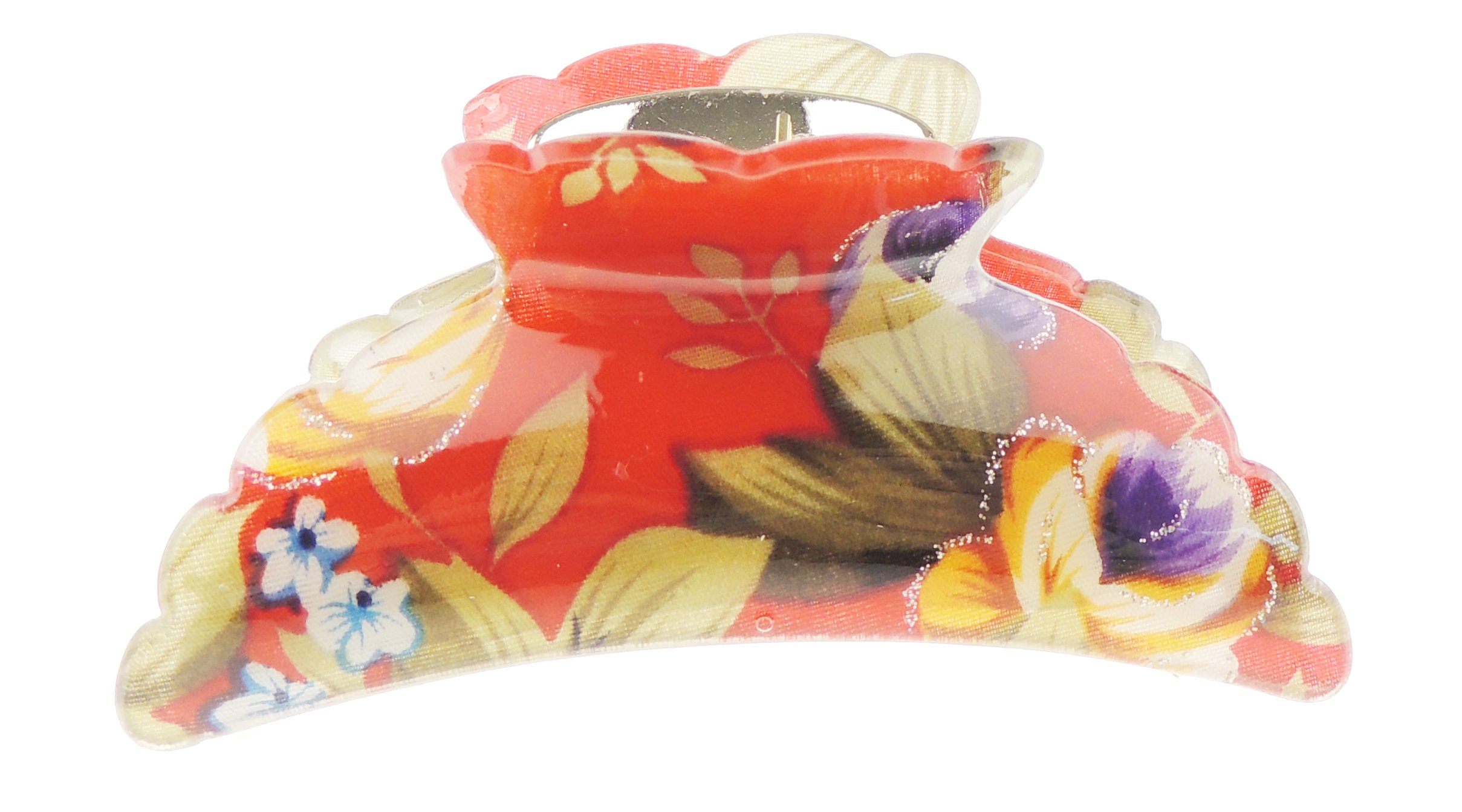 Womens Girls School Uniform Work Plastic Wedding Party Prom Birthday Hair Up Bulldog Butterfly 9cm Large Crab Spider Styling Claw Grip Clamp Clip Floral Rose Begonia Leaves Print (Red)