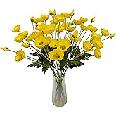 ATFL Yellow Poppy Flowers Artificial for Wedding Decorations,12 Pcs Fake Faux Silk Poppies Bulk for Home Decor Table Centerpieces Floral Arrangement(23.5‘’, Yellow)