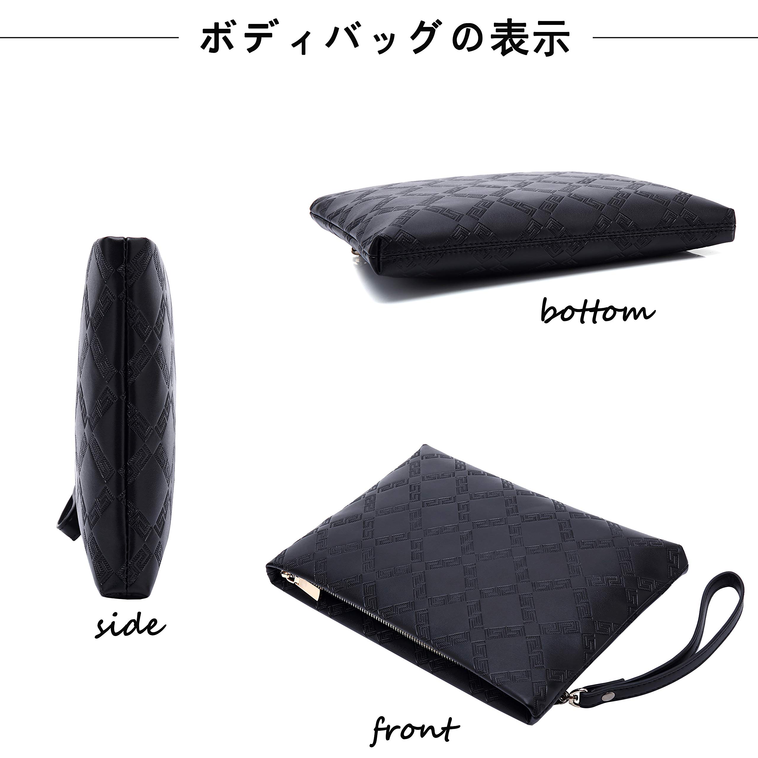 FSD.WG Clutch Bag for Men, Leather Second Bag, Handbag, Small, Gentlemen’s, Bag with Detachable Belt, Party, Mens Bag, Large Size, black l,