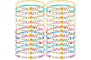 Quelay 24 Pcs Appreciation Bracelets Gift Bulk for Team Sports Dance Christmas Clay Beaded Stretchy Era Bracelets Party Favor for Volleyball Basketball Tennis Football Softball Gifts