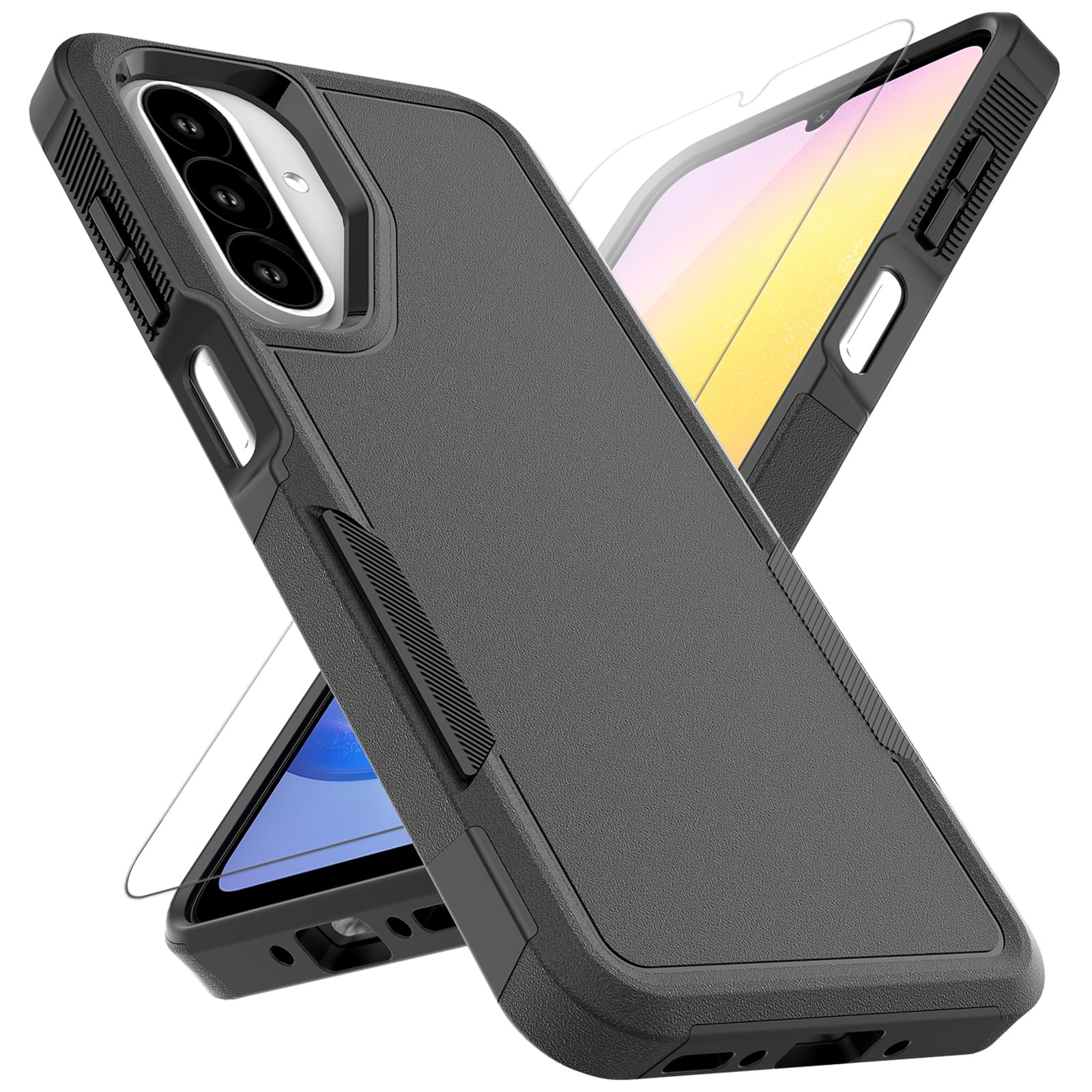 for Samsung Galaxy A17 Case: Dual Layer Protective Heavy Duty Cell Phone Cover Shockproof Rugged with HD Screen Protector - Military Protection Bumper Tough for Samsung Galaxy A17 5G 2026, Black