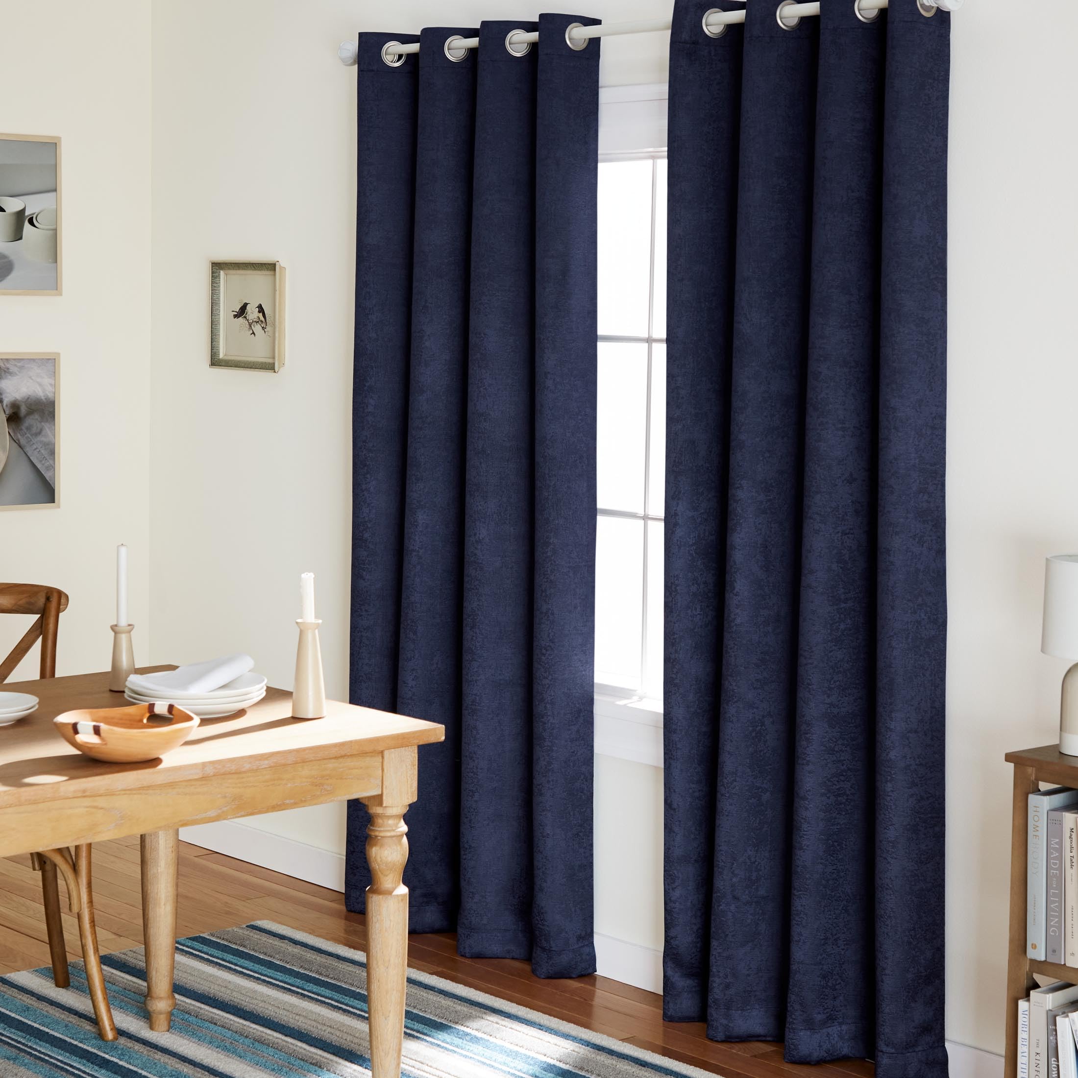 Exclusive Home Curtains Oxford Woven Blackout Grommet Top Panel Pair, Navy, 52x96, 2 Piece