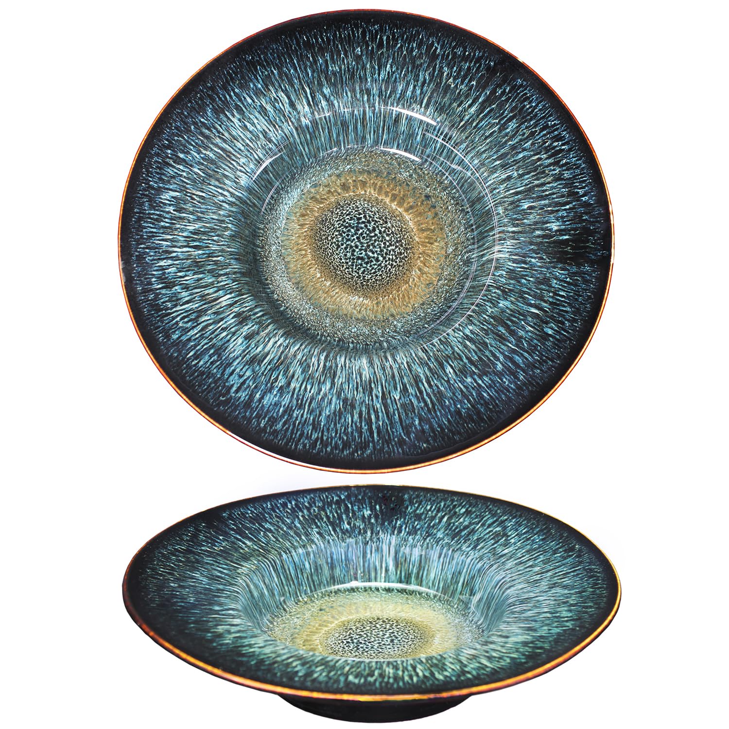 jinsongdafa Soup Bowls, Soup Plate with Rim, 300 ML Pasta Bowl Set of 2, Shallow Bowl Plates, Porcelain Rimmed Bowls, Best for Home Restaurant Hotel, Black 28 CM