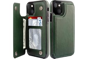 LETO for iPhone 13 Case,Luxury Flip Folio Leather Wallet Cover with Card Slots and Kickstand for Girls Women,Protective Phone Shell 6.1" Green