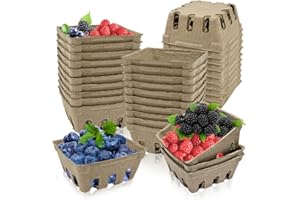 Rainmae 30 Pack Natural Pulp Fiber Berry Basket, Molded Berry Basket Produce Vented Container for Strawberry Blueberry Raspberry Fruit and Vegetable, Farmer Market, Grocery Stores, Backyard Party