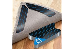 Druvian 24Pcs Rug Gripper, Premium Non-Slip Carpet Tape, Reusable Rug Tape, Anti-Curling Rug Pads for Hardwood & Tile Floors