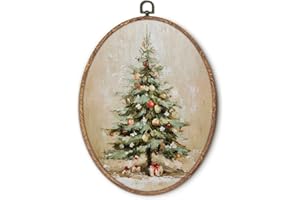Hxlac Vintage Christmas Tree Oval Wall Art Framed, Winter Christmas Tree Oval Wall Decor, Cottagecore Winter Hanging Canvas Prints Wall Sculptures for Home Bedroom Living Room Decor, 8.5x11.5 Inch