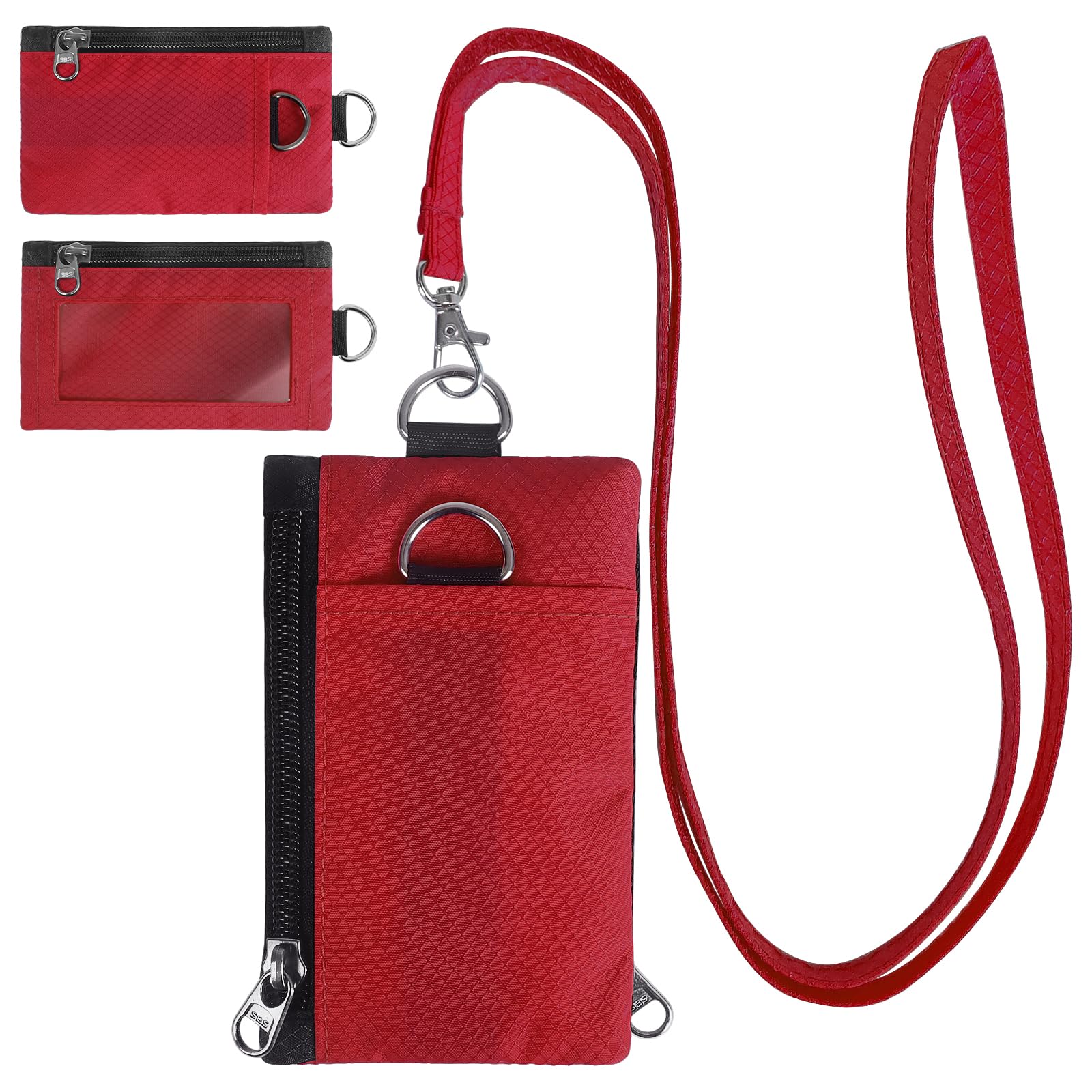 Photo 1 of TATAANTY RFID Blocking Wallet, Minimalist Wallet for Men, Small Wallet for Women with Lanyard Keychain, ID Holder Zipper for Cards, Coins, Travel, Water-resistant, Red