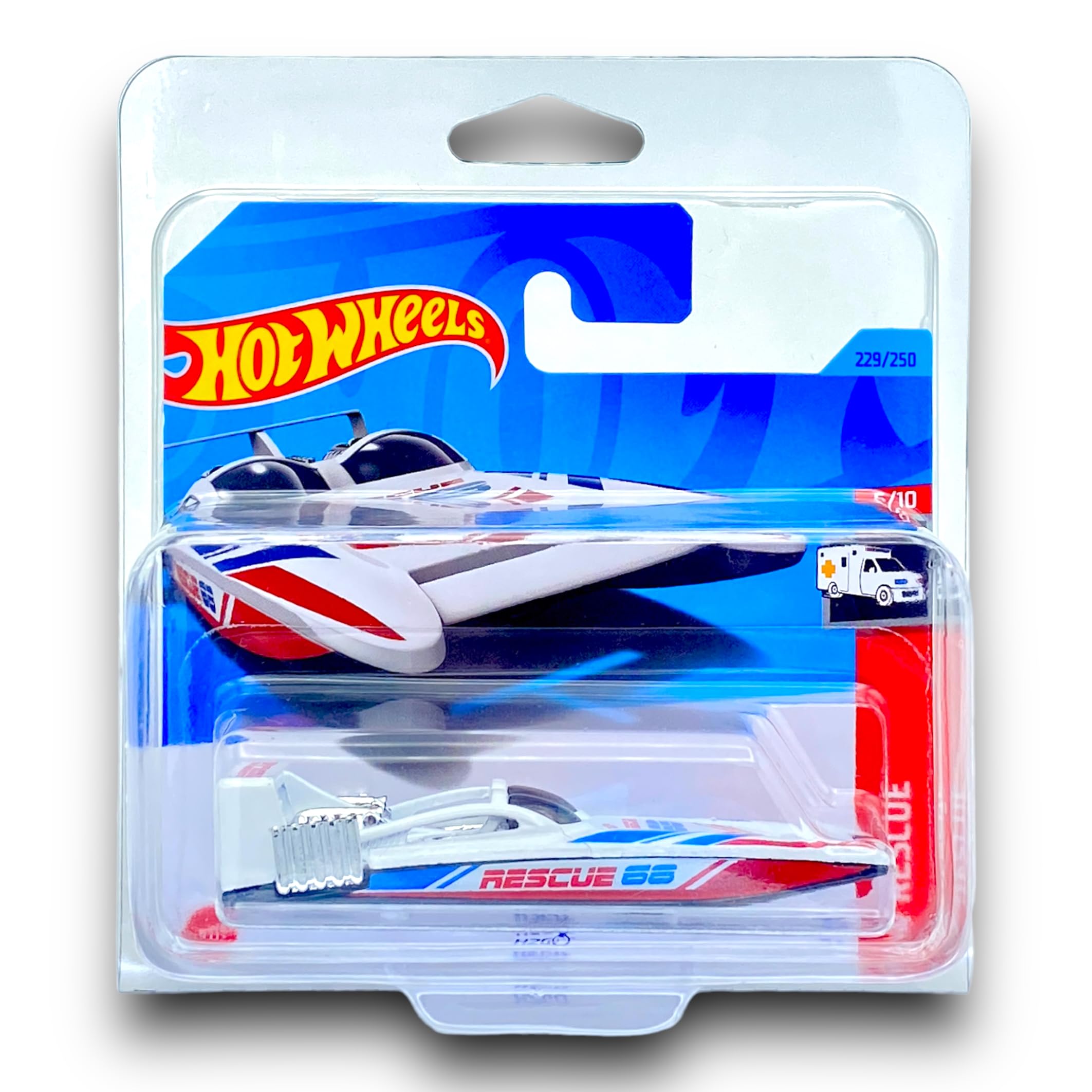 Hot Wheels H2GO (White, Red & Blue) 5/10 HW Rescue - 2023-229/250 (Short Card) - COMES IN A KLAS CAR KEEPER PROTECTIVE COLLECTORS CASE - HKJ22