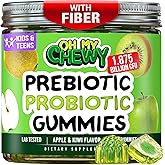 Center-Filled Kids Probiotic Gummies - with Prebiotic and Vegan Inulin Fiber for Digestive Support - Gut Health Supplement for 4+ Yo Children & Teens - Delicious Apple & Kiwi Flavor - 60 CT