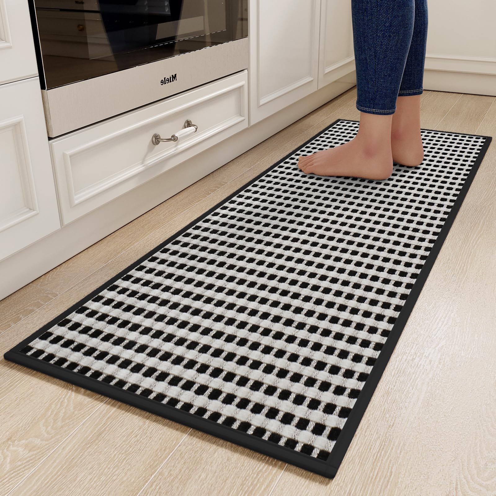 Photo 1 of *Minor Damage*
YDKGL Kitchen Runner Rugs Non Slip Washable, Super Absorbent Soft Chenille Braided Kitchen Mats for Floor Rubber Backing Sink Mat Standing Hallway Floor Mat, Easy Clean, Black 17"x59"